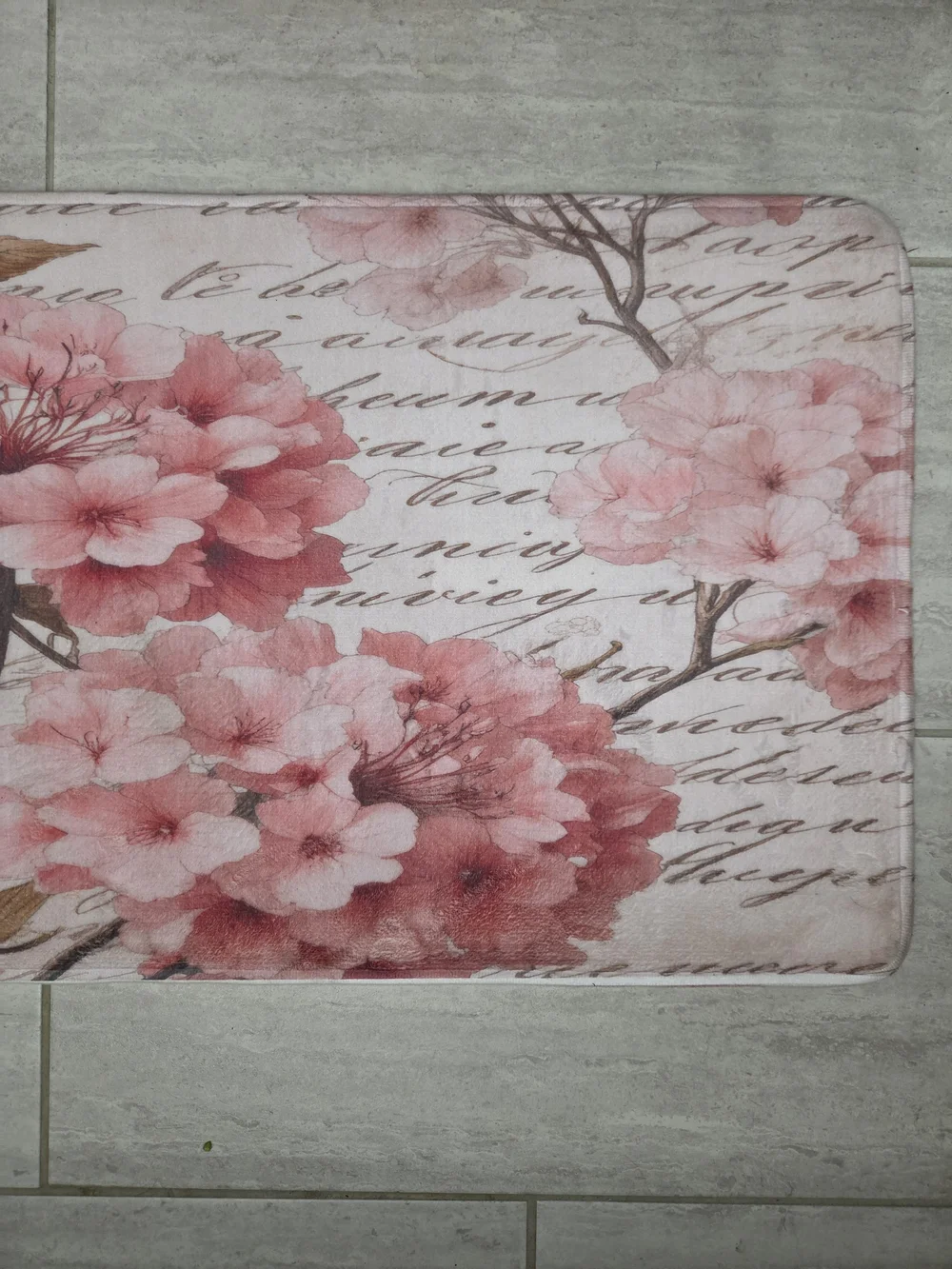 Floral Script Oversized Memory Foam Mat in Pink